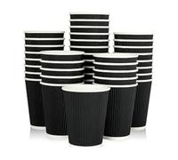 WAVES SHAPING YOUR SUSTAINABLE FUTURE Insulated, Leak-Proof Triple-Wall Ripple Paper Cups 12 oz - 500 Pack - Eco-Friendly, Disposable Hot Drink Cups (Black)