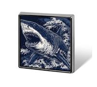 Waves Shark Badge Pin Brooch Square Shape Button Aluminum Decor for Backpacks Hats 0.7 Inch