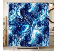 Waves Shower Curtain, Abstract Contemporary Swirl Bubble Summer Blue Waterproof Fabric Bathtub Cloth Curtains for Bathroom Toile Guest Room Decor 72x72 Inch