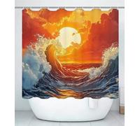 Waves Shower Curtain for Bathroom, Curtain Includes 12 Pcs Hooks, Waterproof Polyester Fabric, Rustproof Eyelets, Weighted Hem, Machine Washable, Quick Dry, Bathroom Decor H120 x W160cm Sunset J#510