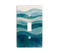 Waves Single Light Switch Cover Plate, Coastal Modern Curves Layers Summer Teal Plastic Standard Size Toggle Light Switch Cover for Home Living Room New Apartment Decor (Single)