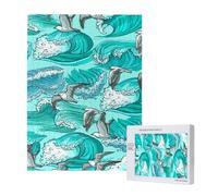 Waves Sketch Seagull Birds,500 Pieces Wooden Jigsaw Family Game Jigsaw Puzzles for Adults Teens