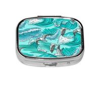 Waves Sketch Seagull Birds,Meta Pill Box 2 Compartment Medicine Case,Portable Organizer,Rectangle Meta Portable Organizer Pill Box 2010 Compartment Medicine Case