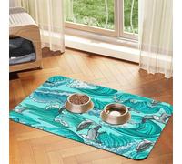 Waves Sketch Seagull Birds,Waterproof Pet Feeding Mat,PU Leather Placemats for Cat Dog Water Bowl,Food Mats,30x45cm