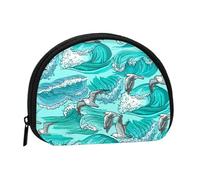 Waves Sketch Seagull BirdsSmall Makeup Sanitary Napkin Storage Bag,Women's Cosmetic Coin Purse