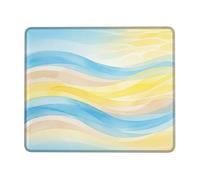 Waves Small Mouse Pad, Summer Fluid Blue Yellow Summer Blue Square Rubber Non Slip Stitched Edge Cloth Mousepad Desk Decor for Office Home Dorm Laptop Square 8x10 Inch