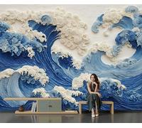 Waves Spray Wallpaper - 3D Three-Dimensional Relief Wall Mural for TV and Sofa Background, Non-Woven Art Print Decoration Blue Wallpaper, for Living Room Bathroom Hallway, 200 x 140 cm