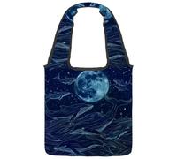 Waves Sun Birds Summer Sunset Pattern Canvas Tote Bag, Medium Book Tote Reusable Cloth Bag for Women Teachers Nurse