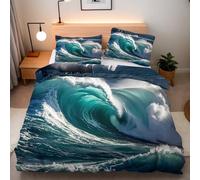 Waves Surfing Duvet Cover Set, 3D Reversible Sea Scenery Printed Quilt Cover with Zipper Closure, Soft Easy Care Bedding 230 x 220 cm