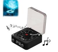 Waves Vinyl Player, Cute Speaker Waves Vinyl Mini Bluetooth Record-Player With Adjustable Ambient Lights-2 Modes, Rechargeable Vintage Record Player-Easy Touch (Black)