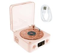 Waves Vinyl Player with Speakers Bluetooth Record Player with Adjustable Lights and Time, 2024 New Waves Vintage Vinyl Record Player Compatible with Bluetooth, TF,AUX Mode for Office Bedroom (pink)