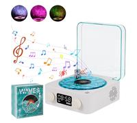 Waves Vinyl Speaker, Bluetooth Turntable Vinyl Record Player with RGB Light & Water Waves Effect, 3 Mode Stereo Sound Sleep Aid with 4 Sounds of Nature (White Blue)