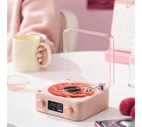 Waves Vinyl Speaker, Waves Vintage Vinyl Bluetooth Speaker with Adjustable Ambient Lights, Wireless Vinyl Player with Time for Bedroom, Office, Party (Pink)