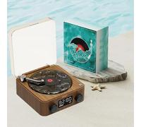 Waves Vinyl Speaker, Waves Vintage Vinyl Bluetooth Speaker with Adjustable Ambient Lights, Wireless Vinyl Player with Time for Bedroom, Office, Party (Wood)