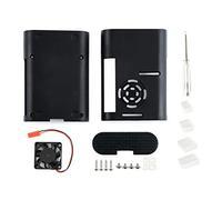 Waveshare Black ABS Case with Cooling Fan Heat Sinks and Rubber Feet for Raspberry Pi 4