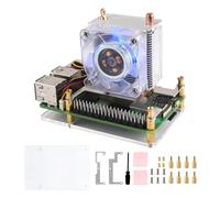 Waveshare ICE Tower CPU Cooling Fan, Compatible with Raspberry Pi 5, U-Shaped Copper Tube, Cooling Fins, Cooler with Colorful RGB LED