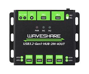Waveshare Industrial Grade Powered USB HUB, Extending 4x USB 3.2 Ports, Switchable Dual Hosts, Multi Protections, Compatible with Windows 11/10/8.1/8/7/XP