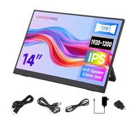 Waveshare Luck-fox 14inch Portable Monitor with Stand, IPS Screen, Mini HDMI Interface, 1920 x 1200 Full HD, 178° Viewing Angle, ABS Case, 100% sRGB High Color Gamut, Supports HDR, No Touch