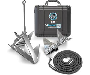WAVESRX 12lb TriAnchor - Stainless Steel Folding Anchor with 14ft AnchorMate Bungee Line (14'-50') | Effortless Anchoring for Jet Skis, Dinghies & Skiff Boats | Unique Folding Design with Storage Case