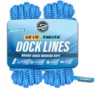 WAVESRX 3/8' x 15' (2PK) Premium Dock Lines for PWC, Sailboats & Pontoon - Double Braided Nylon Boat Ropes with Loop Marine Rope - UV & Saltwater Resistant Boat Dock Line