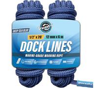 WavesRx Premium Dock Lines - 1/2' x 20' Double Braided Nylon Boat Ropes with Loop | UV & Saltwater Resistant Marine Mooring Rope