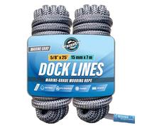 WAVESRX Premium Nylon Boat Dock Lines & Ropes, 5/8'' x 25', Double Braided Marine Rope & Mooring Line, Boat Ropes for Docking with Loop, UV & Saltwater Resistant, 2 Count, 10,500 lbs Load Capacity