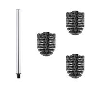 WAVEWO Stainless Steel Toilet Brush Set - 3 x Interchangeable Heads Diameter 7 cm + 1 x Rustproof Handle 27 cm - Interchangeable & Durable (Black)