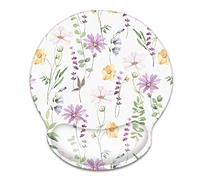 WAVEYU Cute Ergonomic Mouse Pad with Wrist Support, Round Mouse Mat, Non-Slip Rubber Base Mousepad for Laptop, Office School Mouse Pad Easy Typing & Pain Relief, White Flower
