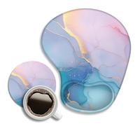 WAVEYU Ergonomic Mouse Pad with Wrist Support, Colorful Marble Pattern Rubber Mousepad with Non-Slip PU Base for Home Office Working Studying, Easy Typing & Pain Relief for Women Girls Adult Kids