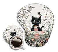 WAVEYU Ergonomic Mouse Pad with Wrist Support, Cute Cat Pattern Rubber Mousepad with Non-Slip PU Base for Home Office Working Studying, Easy Typing & Pain Relief for Women Girls Adult Kids