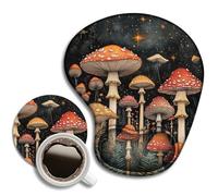 WAVEYU Ergonomic Mouse Pad with Wrist Support, Cute Mushroom Pattern Rubber Mousepad with Non-Slip PU Base for Home Office Working Studying, Easy Typing & Pain Relief for Women Girls Adult Kids