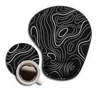 WAVEYU Ergonomic Mouse Pad with Wrist Support, Cute Topographic Line Pattern Rubber Mousepad with Non-Slip PU Base for Home Office Working Studying, Easy Typing & Pain Relief for Adult Kids