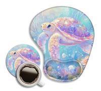 WAVEYU Ergonomic Mouse Pad with Wrist Support, Cute Turtle Pattern Rubber Mousepad with Non-Slip PU Base for Home Office Working Studying, Easy Typing & Pain Relief for Women Girls Adult Kids