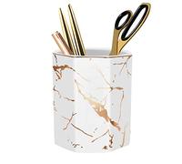 WAVEYU Makeup Brush Holder, Pen Holder for Desk, Stand for Desk Marble Pattern Pencil Cup for Kids Durable Ceramic Desk Organizer for Home, Office, White (Upgrade Larger Capacity)