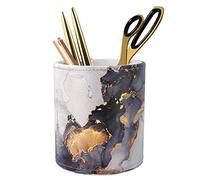 WAVEYU Marble Pen Holder for Desk, Pencil Organizer Office Decor, Makeup Brush Holder Large Pu Leather Multi-Functional Organizer Cup for Office, Classroom, Home, Gold Marble