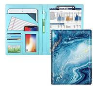 WAVEYU Padfolio Business Resume Portfolio Organizer with Legal Pad Folder Clipboard, Interview Folder for Men Women, Blue Marble