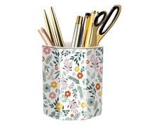 WAVEYU Pen Holder for Desk, Ceramic Pencil Cup Cute Makeup Brush Holder, Desktop Supplies and Accessories for Students, Pen Pencil Caddy for Office Home Art Supply, Green Floral Pattern