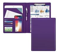 WAVEYU Resume Portfolio Folder, Padfolio Clipboard, Writing Portfolio Leather Clipboard with Cover for Legal Pad Holder Letter Size A4 for Business Conference Notepad Clip Boards, Purple