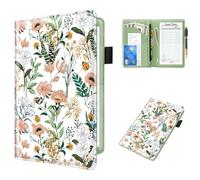 WAVEYU Server Book for Waitress Book with Zipper Pocket, Cute Server Books for Waiter Leather, Money Organizer Wallet, Cash Check Bill Receipt Holder Presenter, 8x5 inch, White Flower