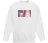 'Waving American Flag' Kid's Sweatshirt/Jumper (5-6 Years) (KW00147501) White