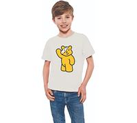 Waving Bear Kids' T-Shirt 2024 - Spotty Pudsey Style Bear Design for Children Support in Need, Boys' & Girls' Tee, White