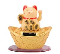 Waving Cat, Fortune Lucky Wealth Welcoming Cat Solar Powered Maneki Neko Cute Cat Statue with Waving Arm Feng Shui Ornaments(04)