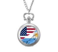 Waving Flag of Argentina and U.S.A Men's Pocket & Fob Watches Silent Ticking Quartz Alloy Chain Watch for Daily Use Silver-Style