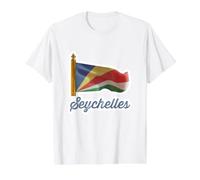 Waving Seychelles Flag National Country Emblem Value Graphic T-Shirt, Men, White, M