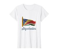 Waving Seychelles Flag National Country Emblem Value Graphic T-Shirt, Women, White, M