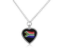 Waving South African Flag Pet Urn Necklace Memorials Funerary Ashes Pendant Heart Silver for Dog Cat Lover