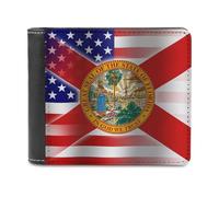 Waving U.S.A and Florida State Flag Bi-fold Men's Wallets with 6 Card Slots Slim Travel Purse Leather Money Clip