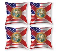 Waving U.S.A And Florida State Flag Fashion Pillowcases 4 Pack Polyester Throw Pillow Covers Printing Body Cushion Protective Case