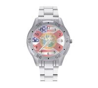 Waving U.S.A and Florida State Flag Men's Wrist Watches Stainless Steel Strap Business Quartz Watch for Daily Wear