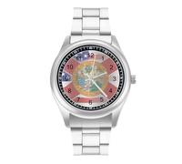 Waving U.S.A and Florida State Flag Men's Wrist Watches Stainless Steel Strap Minimalist Business Quartz Watch for Daily Wear